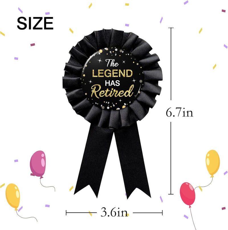 WOWOPA The Legend Has Retired Badge Pin, Black Satin Fabric Retired and Retirement Farewell/Going Away Corsage Button Pin Party Decoration - Image 2